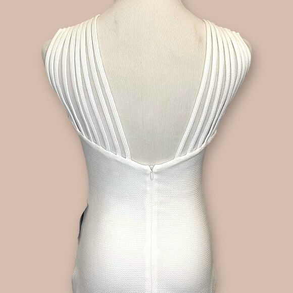 Dress The Population NWT Ivory Gwen Bodycon Midi Dress Strap Detail Stretchy M - Picture 6 of 14